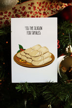 Greeting card with Mexican tamales. On a Christmas Tree.