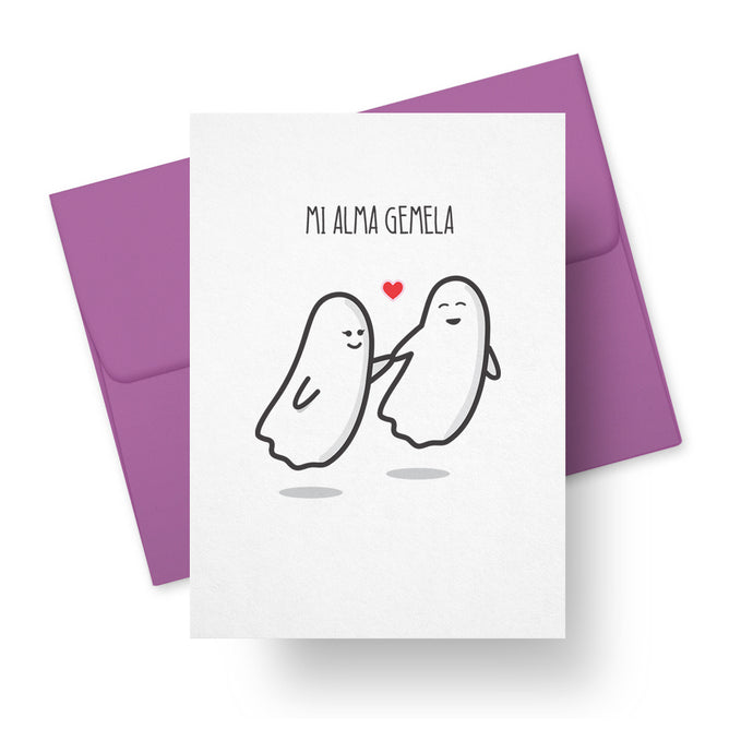 Mi Alma Gemela Greeting Card – Cute Ghost Couple Design for Soulmates