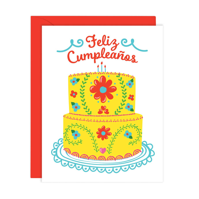 Mexican Embroidery Cake - Feliz Cumpleaños Spanish Birthday Card