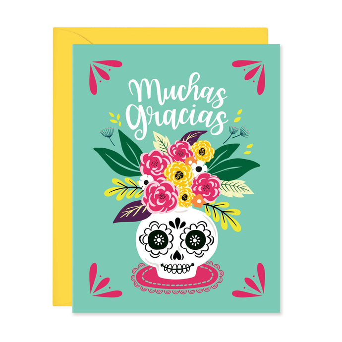 Muchas Gracias Sugar Skull - Thank You Card In Spanish